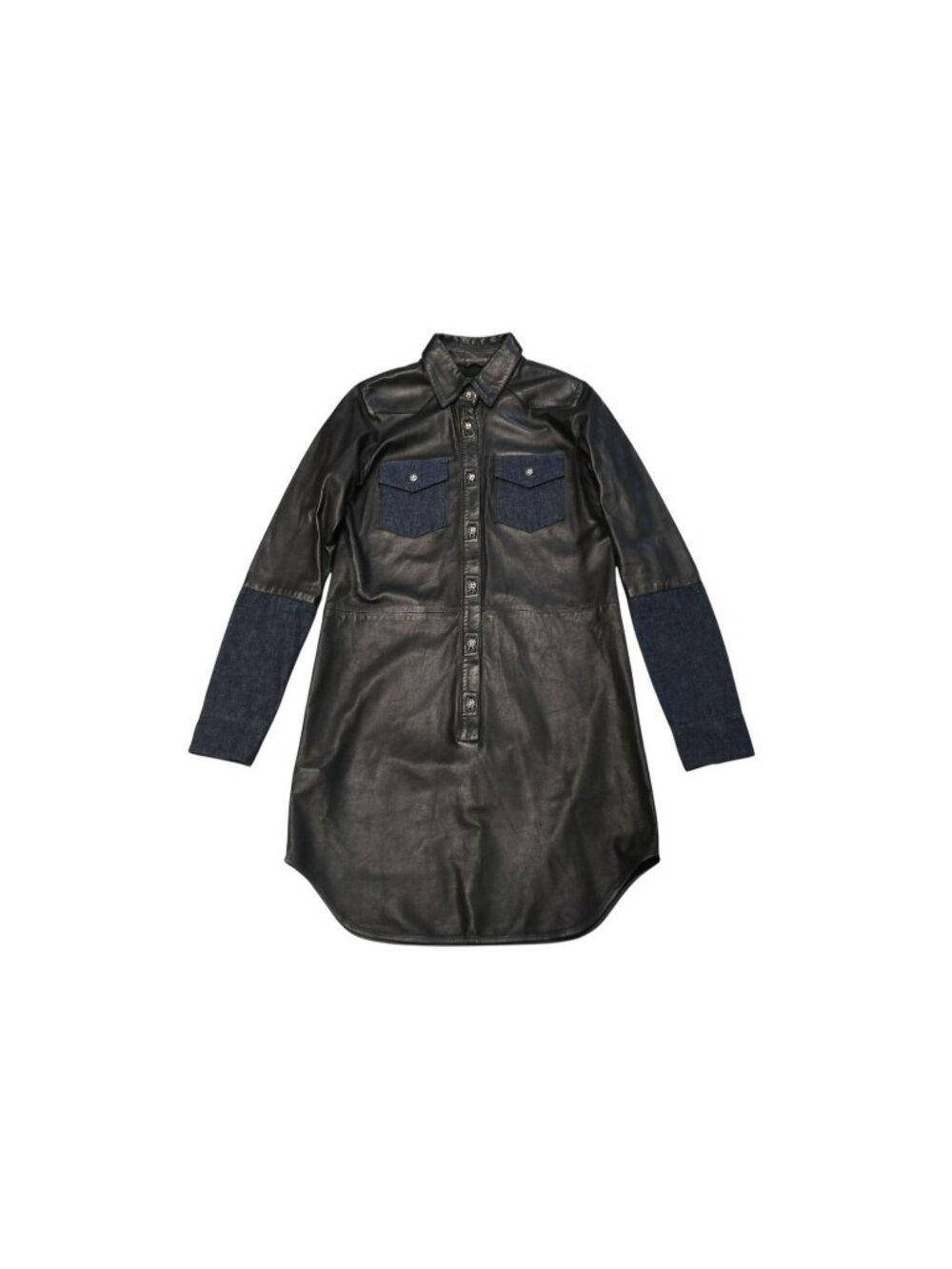 Chrome Hearts Denim Leather Shirt Dress Cross Ball Black 925 Sterling Silver S